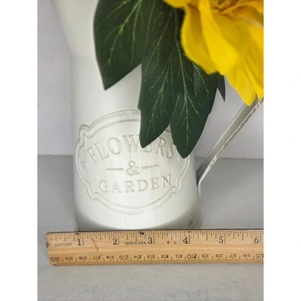 Yellow Sunflower Faux‎ Floral Arrangement in White Farnhouse Pitcher Vase